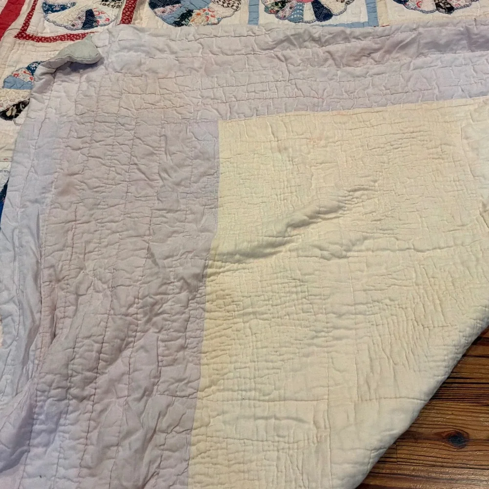 1930s Handmade Dresden Plate Cutter Quilt Scrap Fabric 76 x 79